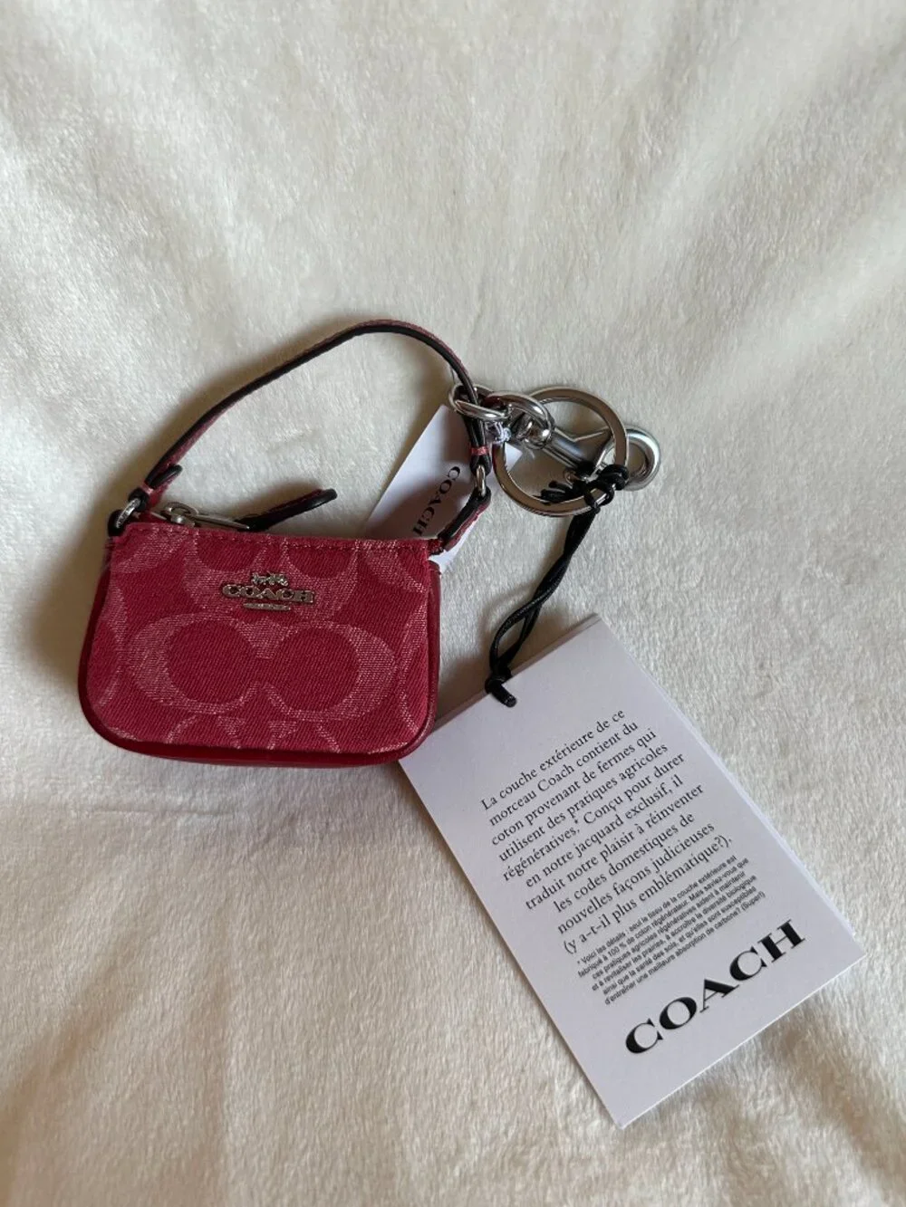 NWT! Coach Mini Nolita Bag Charm In Signature Denim Silver/True Red CDB23 - Picture 2 of 12